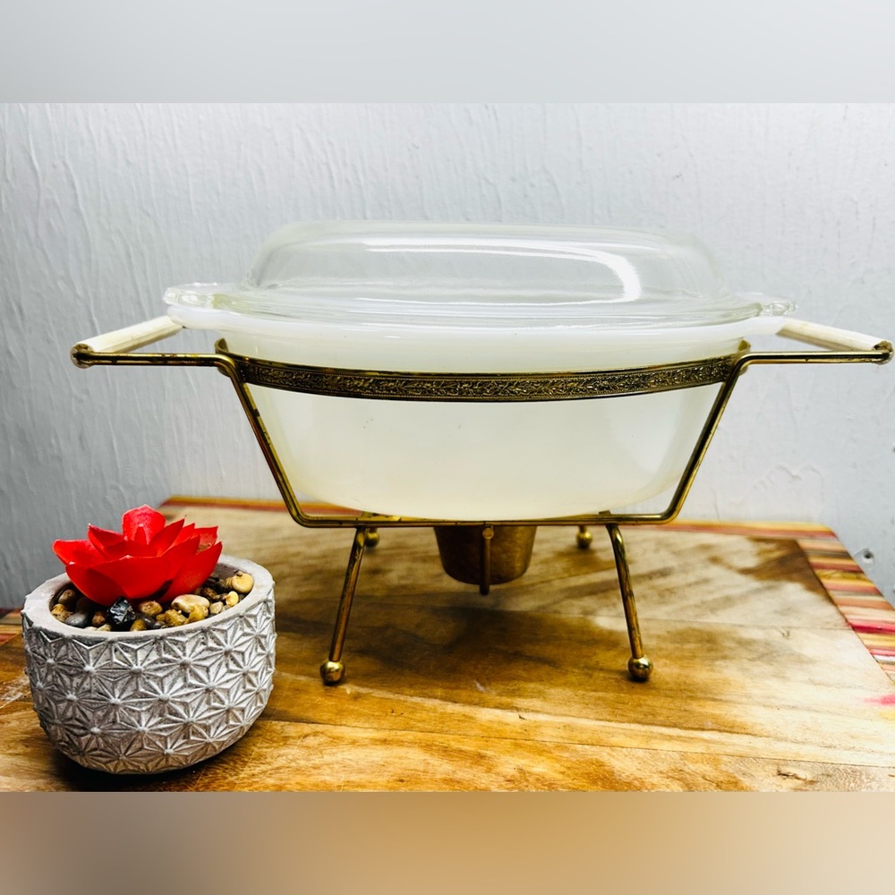 Vintage Mid Century Modern Fire
King Casserole Chafing Dish
Holder Candle Well